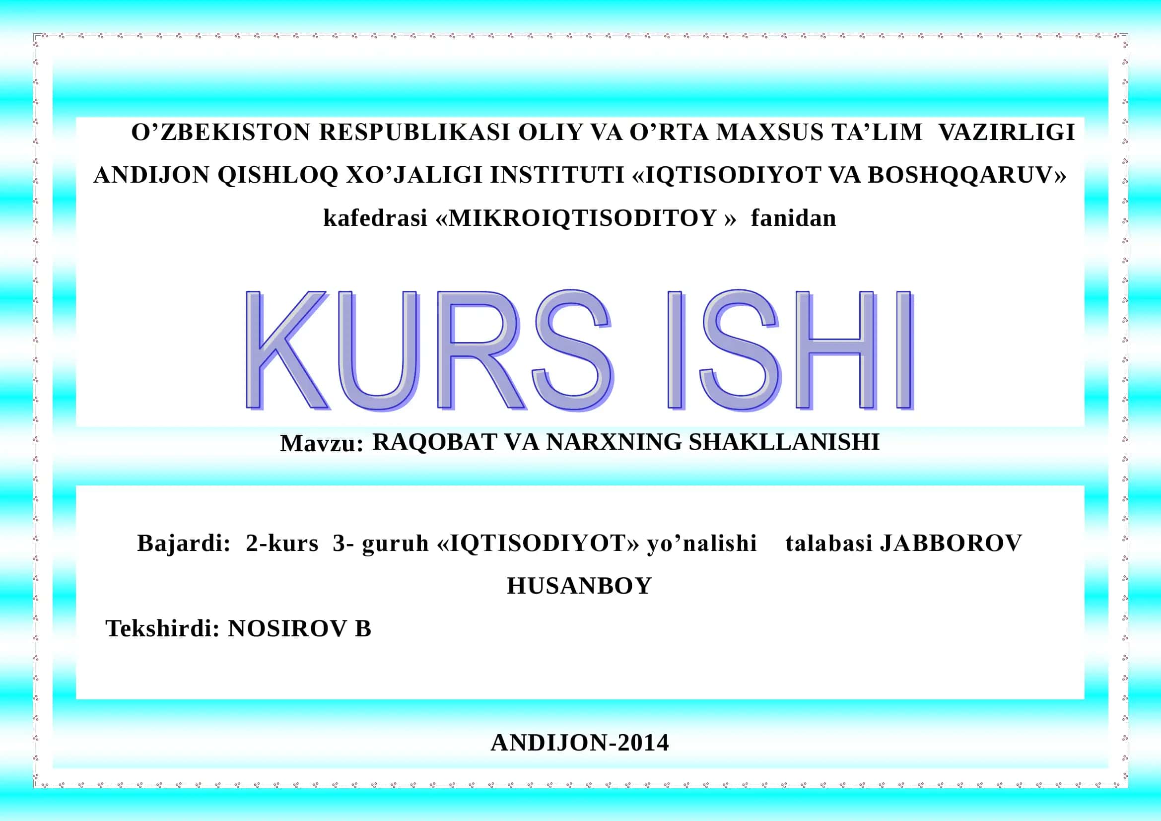 RAQOBAT VA NARXNING SHAKLLANISHI
