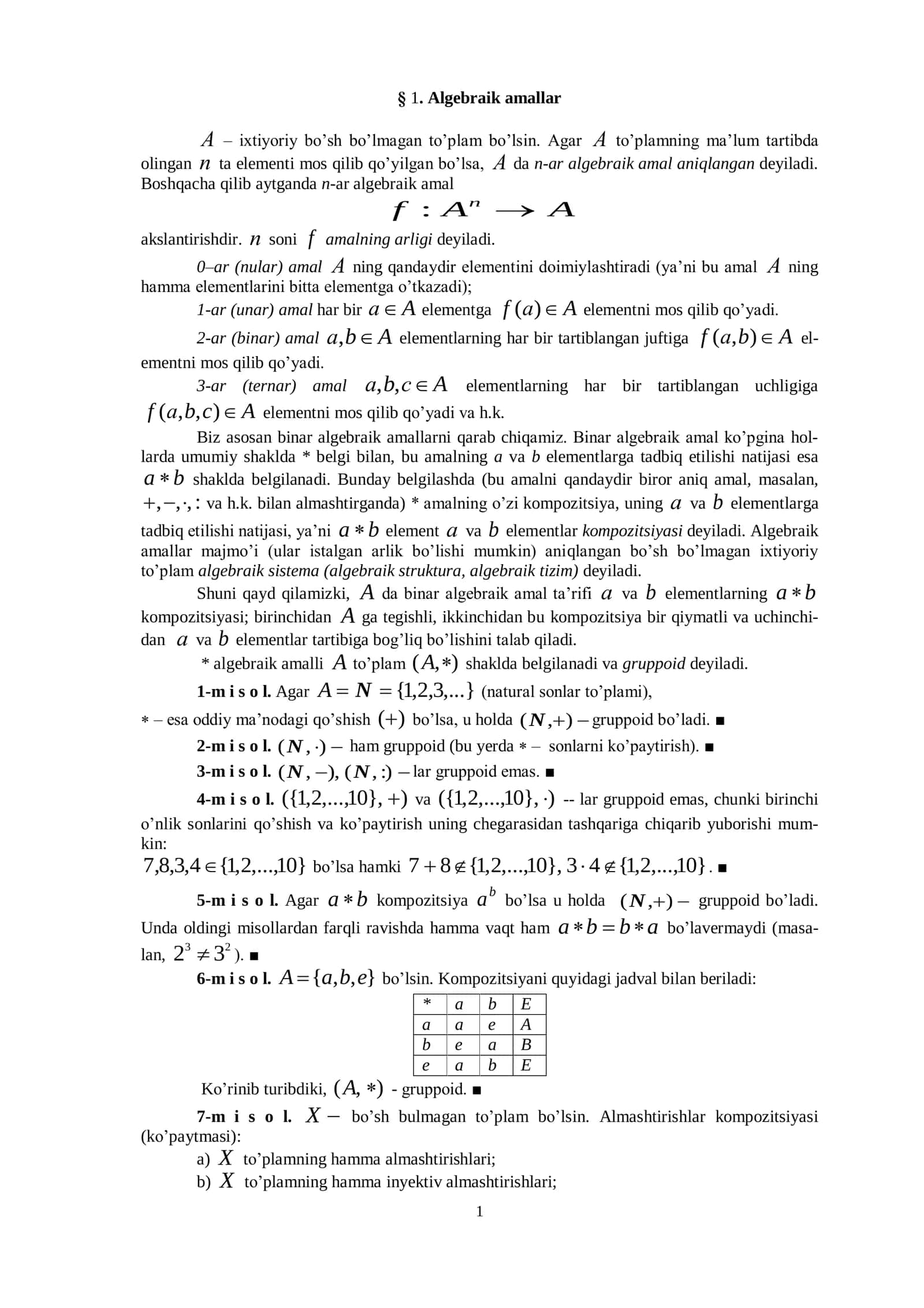 Algebraik amallar