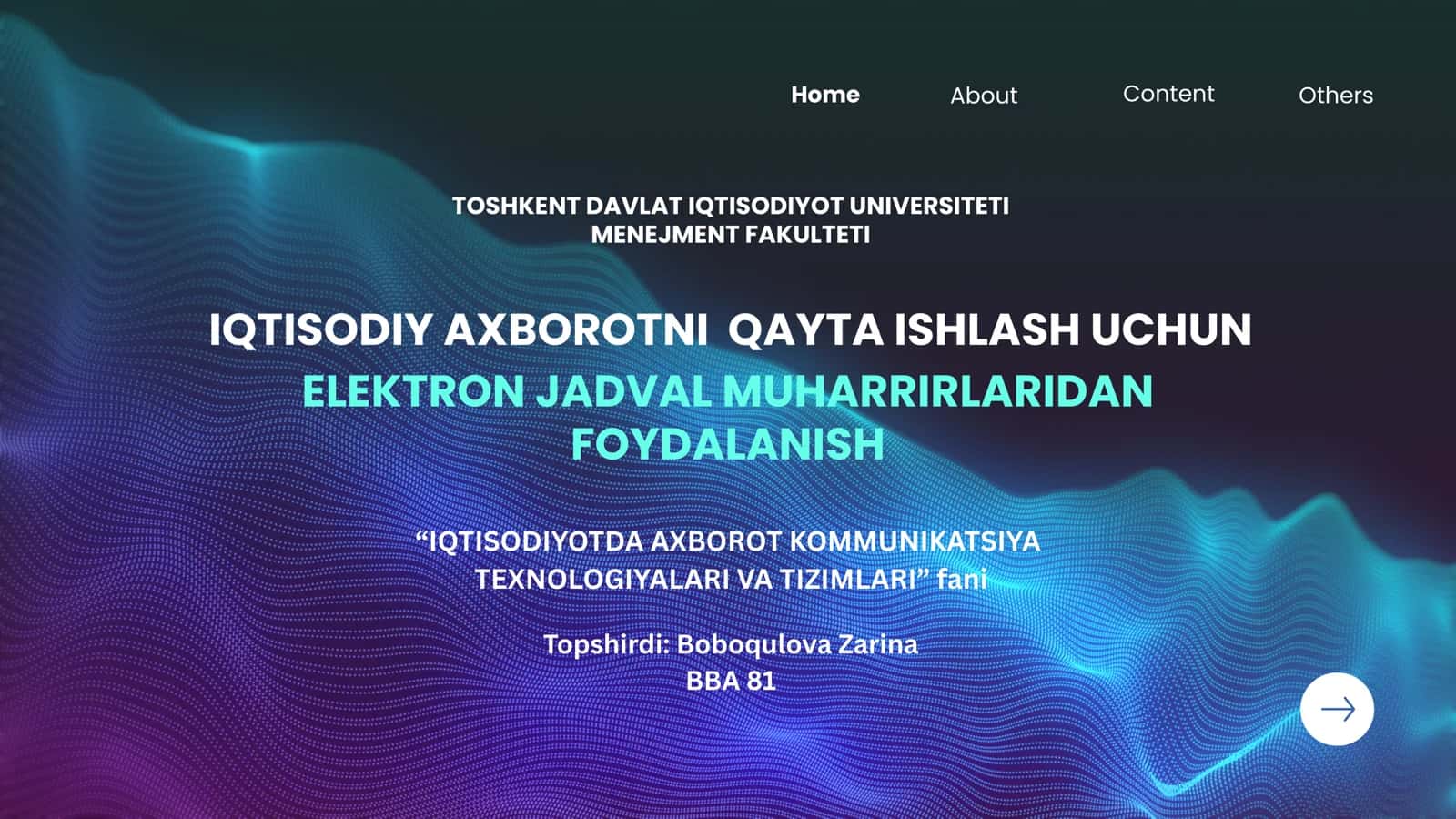 IQTISODIY AXBOROTNI QAYTA ISHLASH UCHUN
ELEKTRON JADVAL MUHARRIRLARIDAN
FOYDALANISH