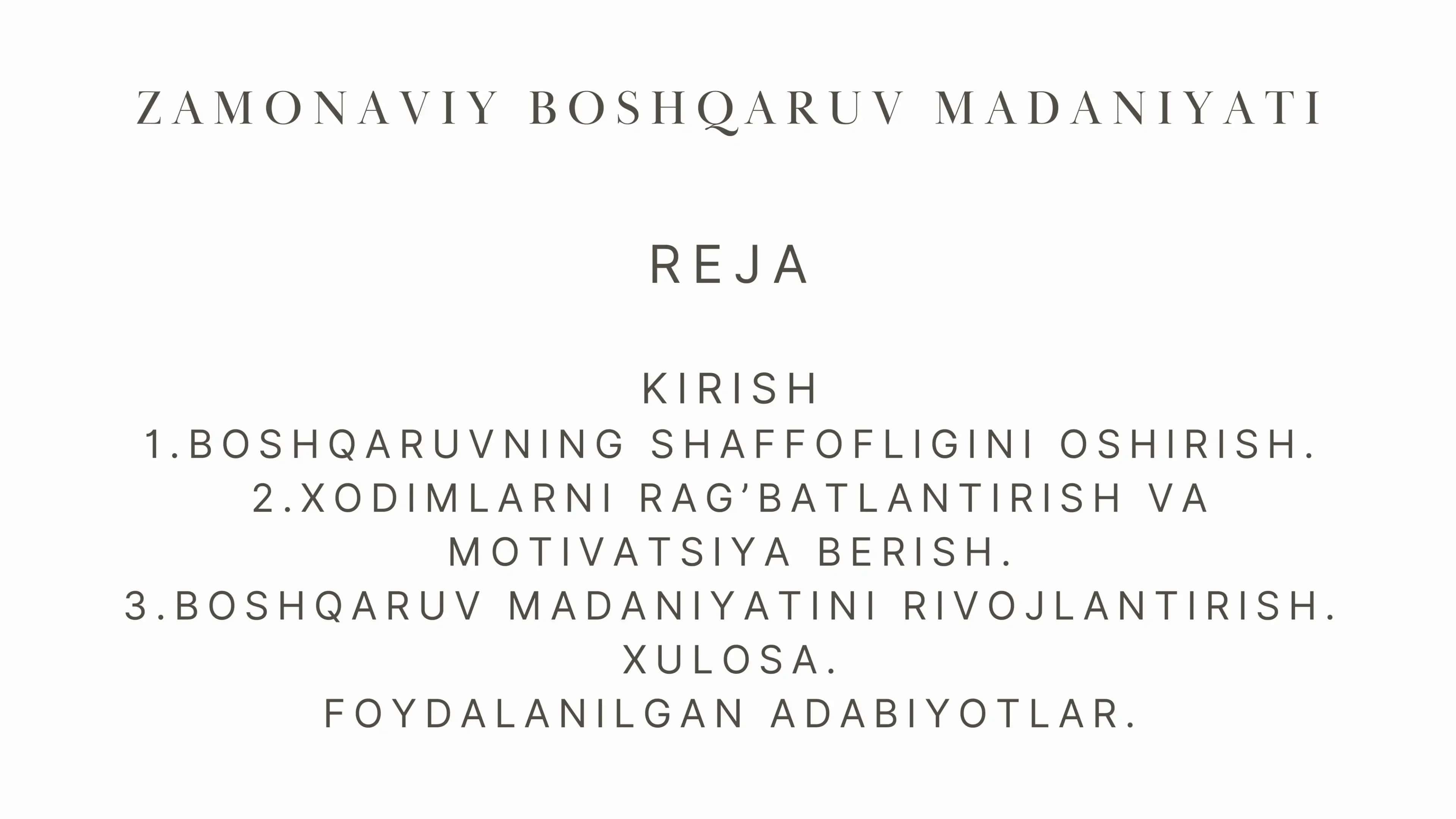 ZAMONAVIY BOSHQARUV MADANIYATI