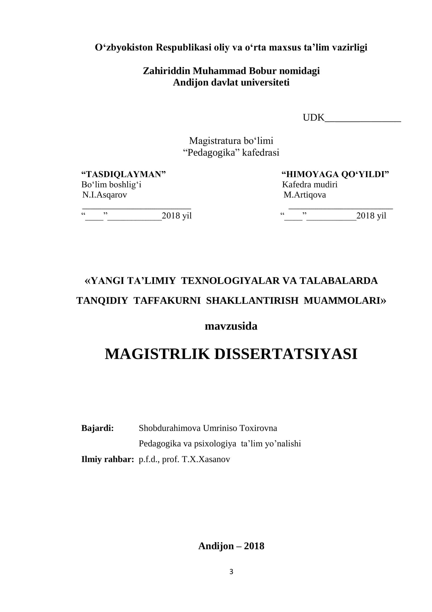YANGI TA’LIMIY TEXNOLOGIYALAR VA TALABALARDA TANQIDIY TAFFAKURNI SHAKLLANTIRISH MUAMMOLARI