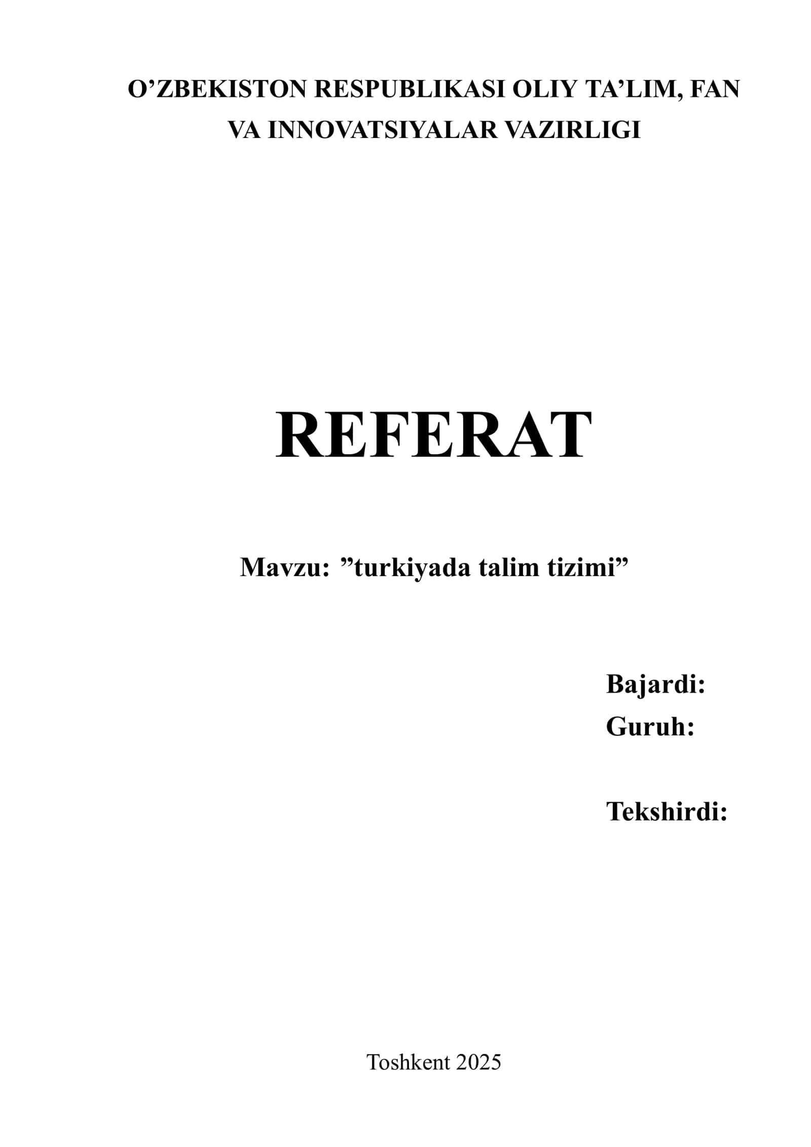 "Turkiyada talim tizimi"