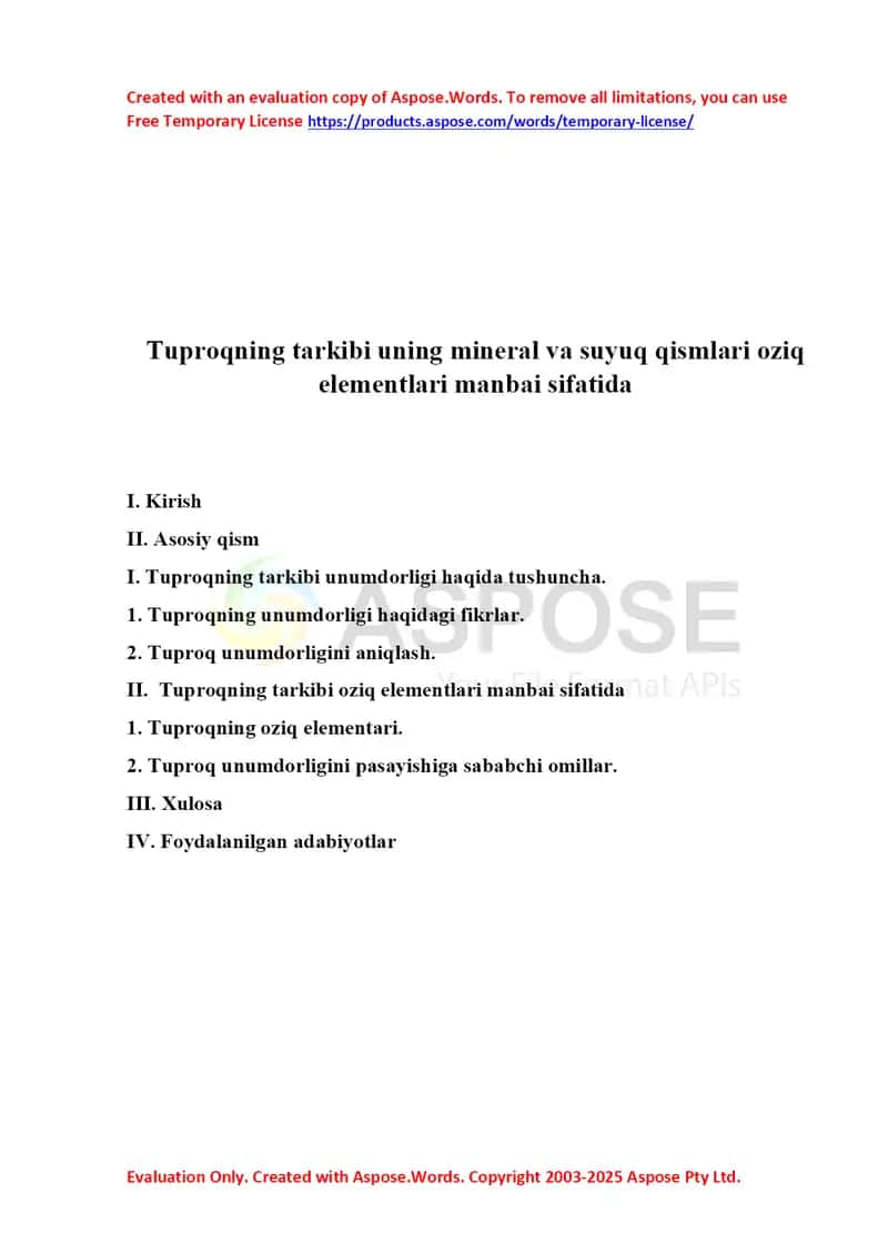 Tuproqning tarkibi va unumdorligi