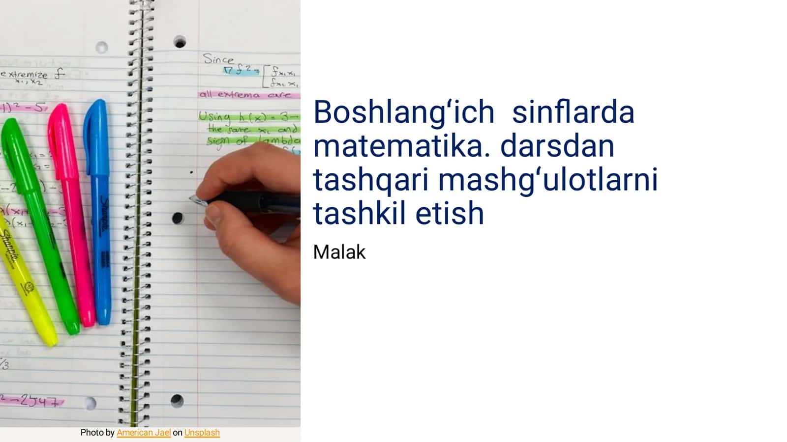 Boshlangʻich sinflarda matematika. darsdan tashqari mashgʻulotlarni tashkil etish
