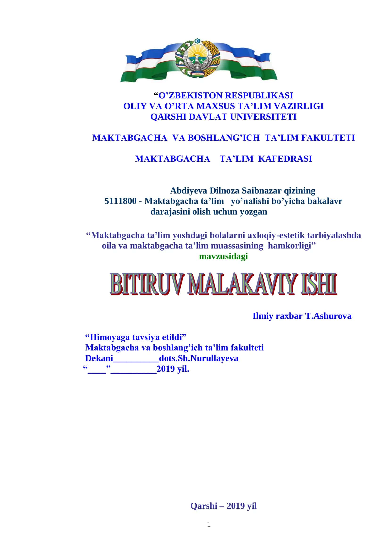 Maktabgacha ta’lim yoshdagi bolalarni axloqiy-estetik tarbiyalashda oila va maktabgacha ta’lim muassasining hamkorligi