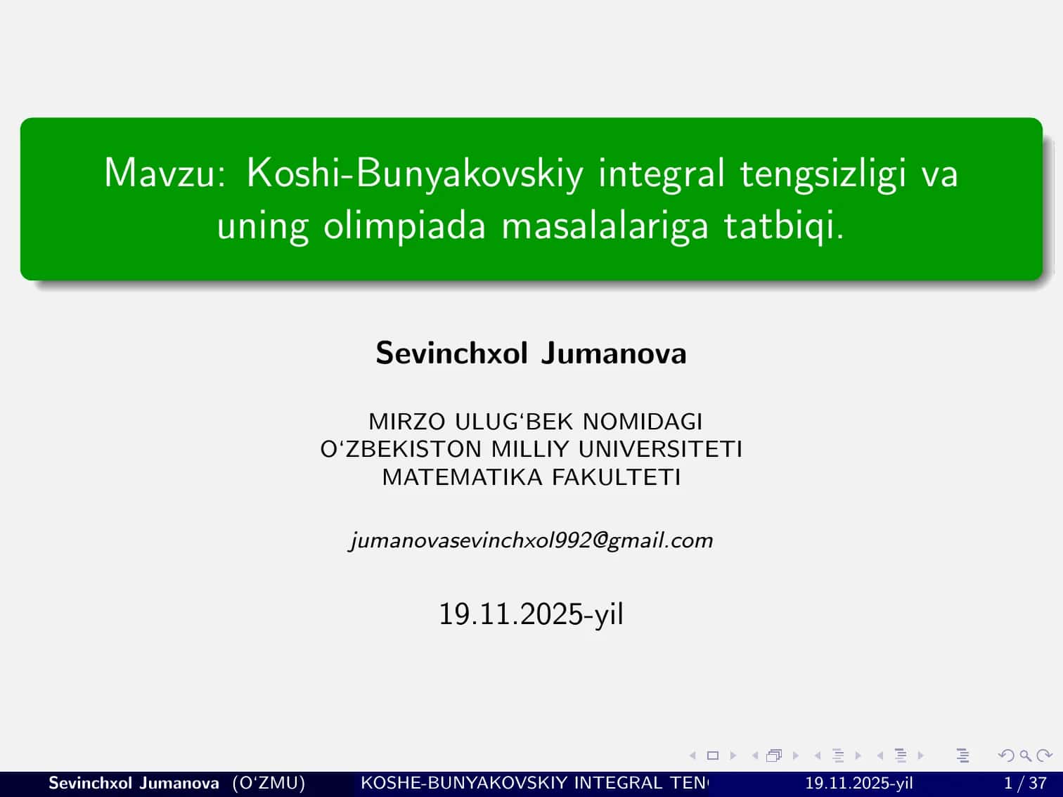 Koshi-Bunyakovskiy integral tengsizligi va