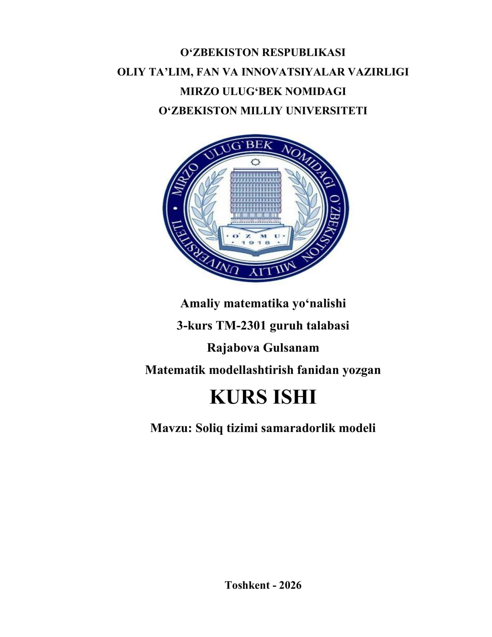 Soliq tizimi samaradorlik modeli