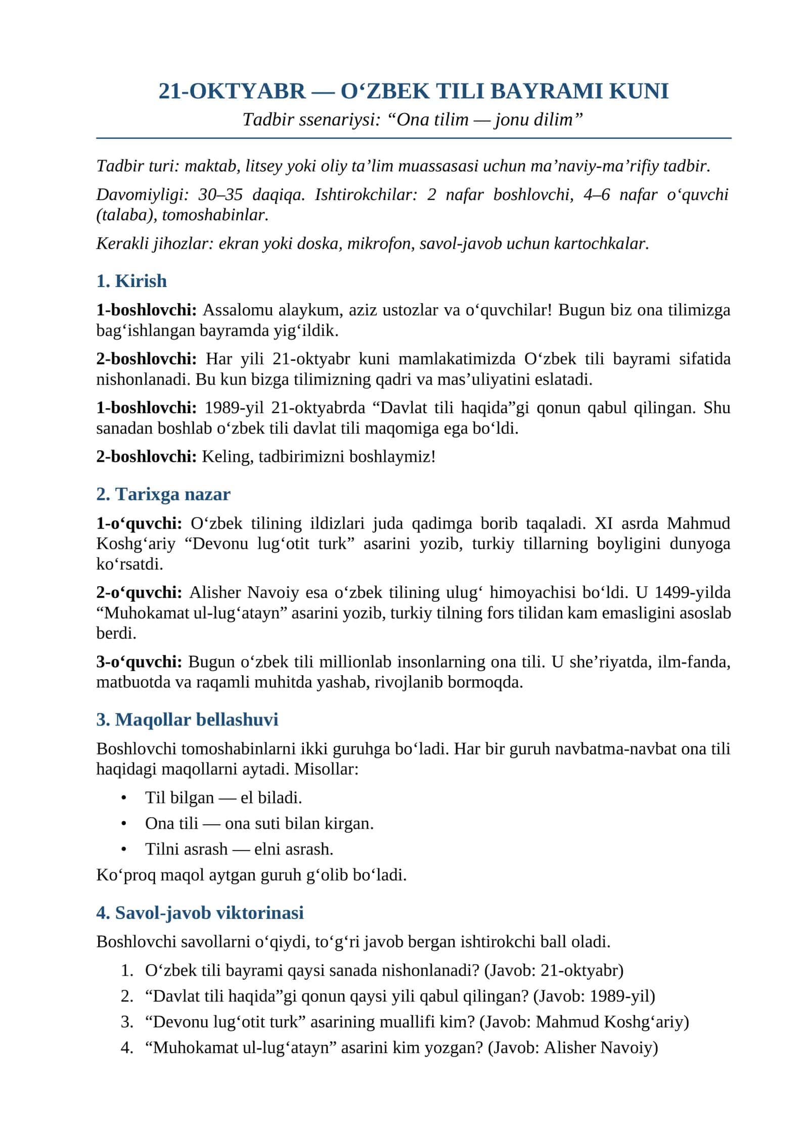 21-OKTYABR — O‘ZBEK TILI BAYRAMI KUNI