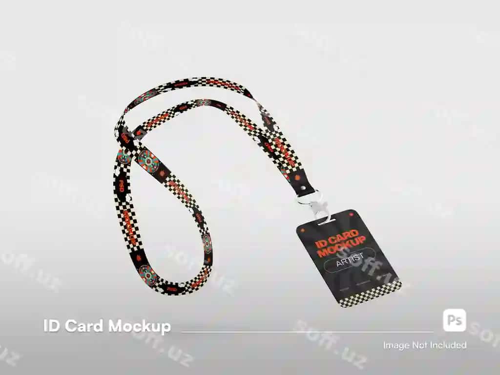 Izometric ID karta badji lanyard bilan 3D mockup ajraltirilgan | Isometric id card badge with lanyard mockup 3d isolated