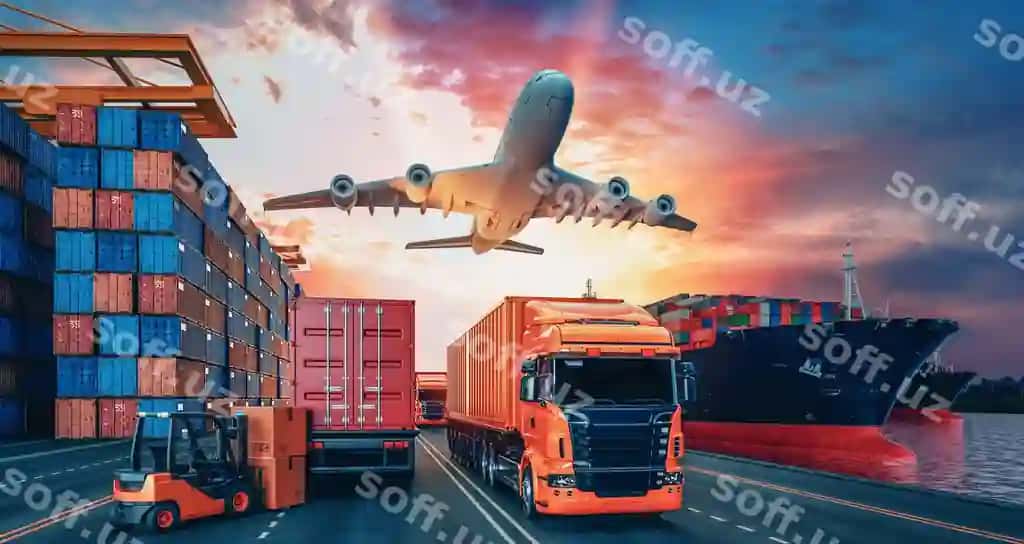 Transport logistikasi, konteyner yuk gemisi, yuk samolyoti, 3D render illustratsiyasi | Transportation logistics container cargo ship cargo plane 3d rendering illustration
