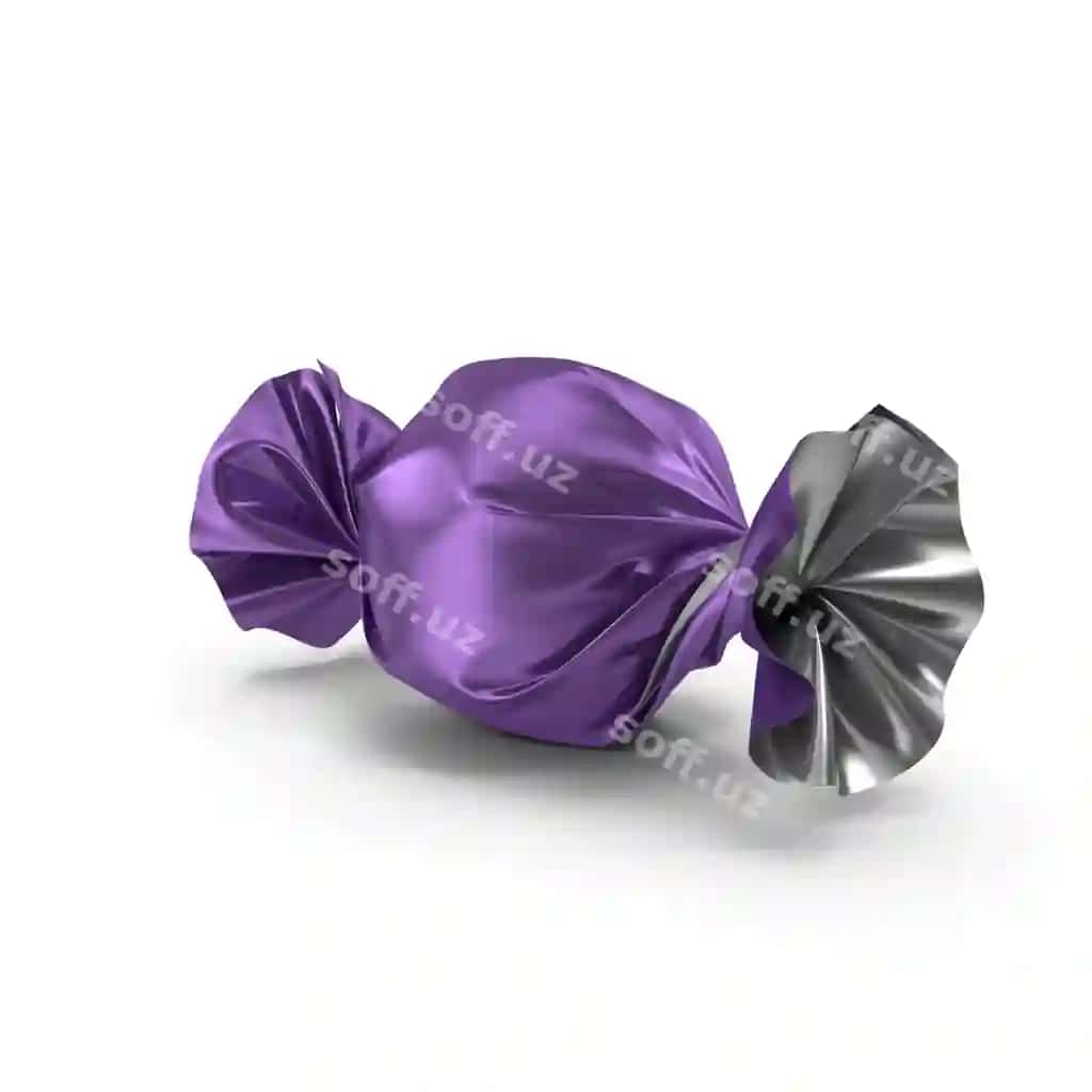 Bitta binafsha oʻralgan shirinlik oq fonda | Single purple wrapped candy white background