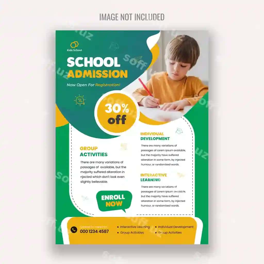 Markaziy maktab ta'limiga kirish reklama flyeri shabloni | Back school education admission flyer template