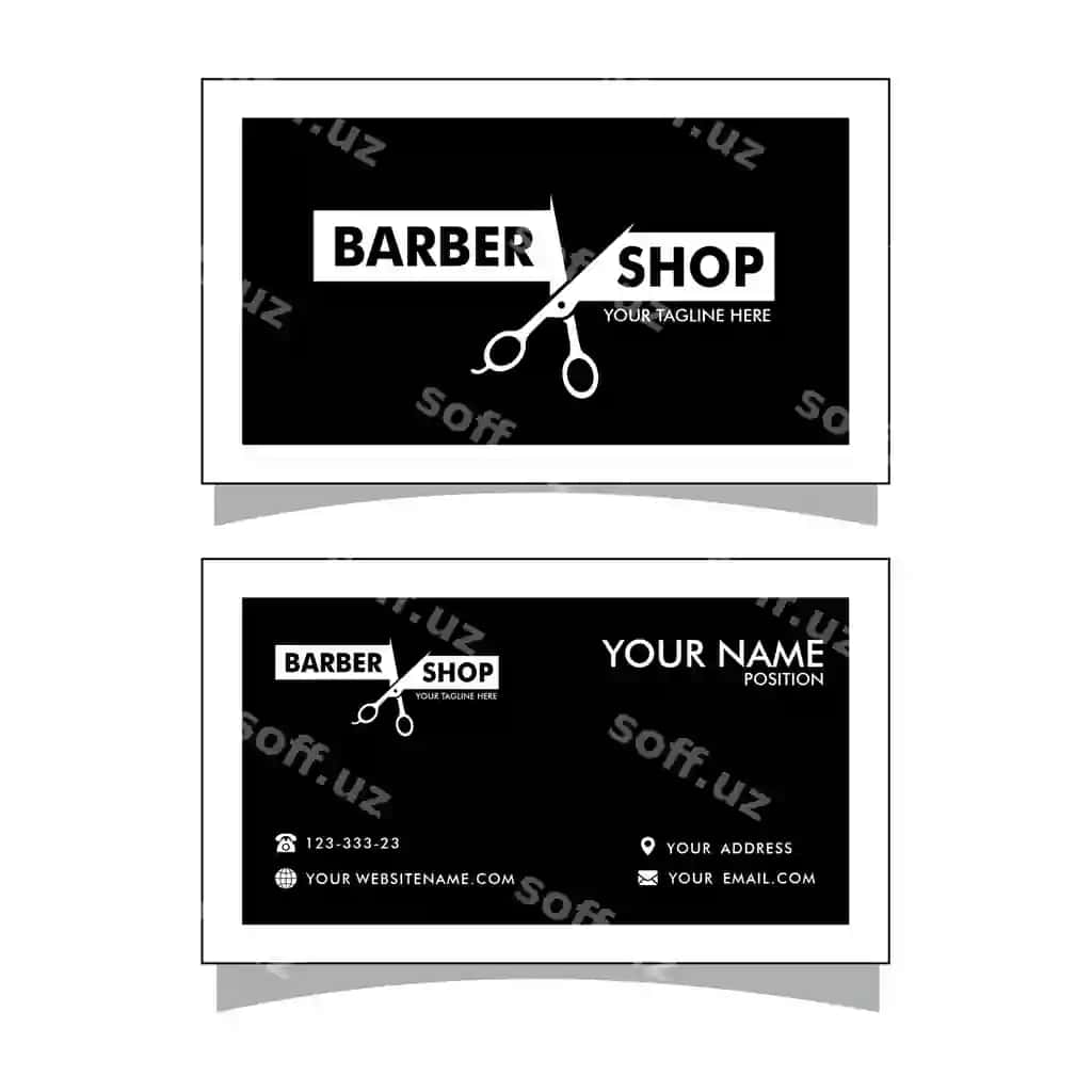 Soch qirg'ichi biznes karta erkaklar saloni soch qirg'ichi logotip qora-oq | Barber shop business card mens salon barber shop logo black white