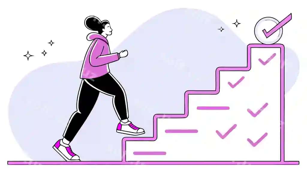 Jarayon bosqichlari, erishilgan maqsadlar, illustratsiya, maqsad belgilash, ish jarayoni vektori | Progress steps achievement illustration goal setting workflow vector