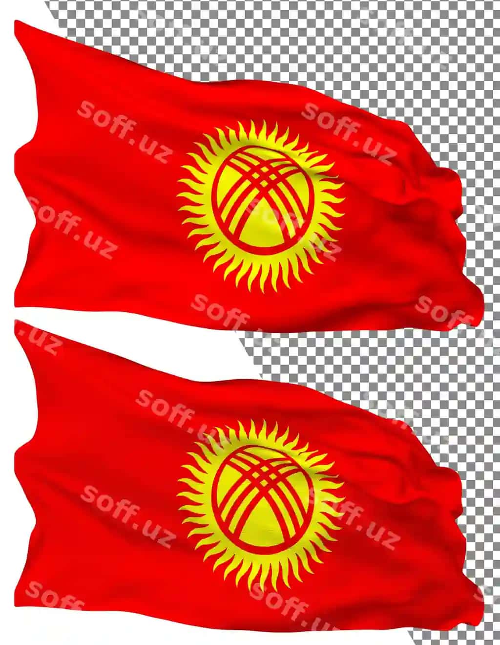 Qirgʻiziston bayroqi toʻlqiq ajraltirilgan soddalashtirilgan hissi teksturasi shaffof fonda | Kyrgyzstan flag wave isolated plain bump texture transparent background