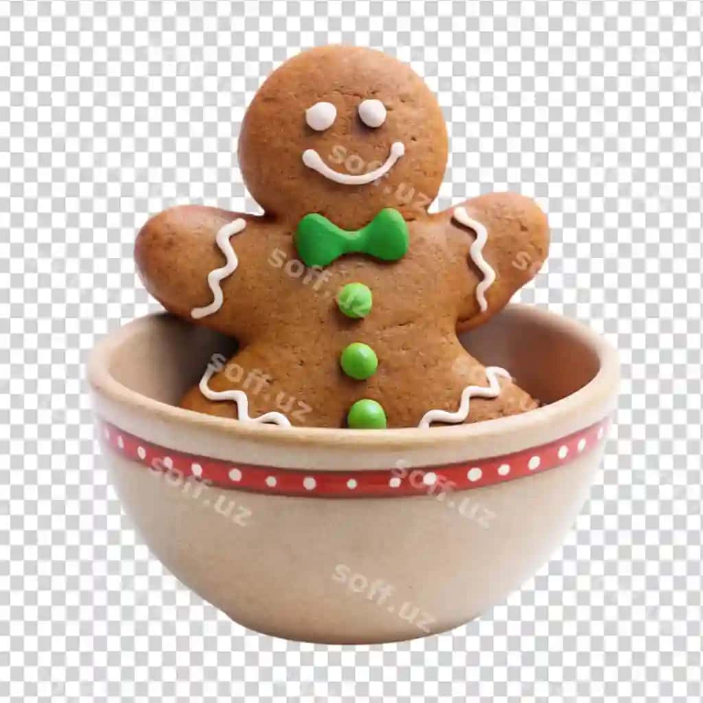 Gingerbread man keramika chaqmoq ajraltirilgan shaffof fonda | Gingerbread man ceramic bowl isolated transparent background