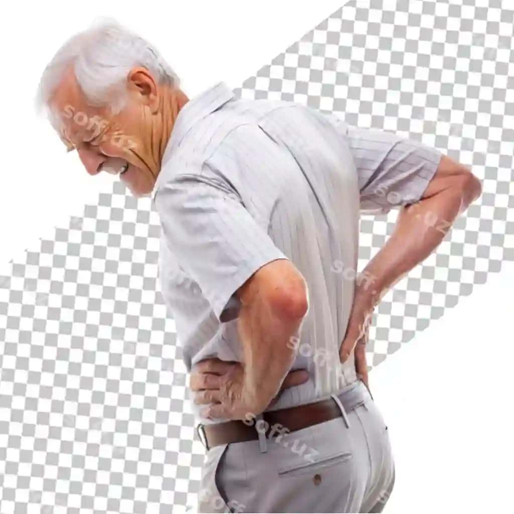 Eski kishi bel aylanotgan ajratilgan shaffof fonda | Old man with back pain isolated transparent background