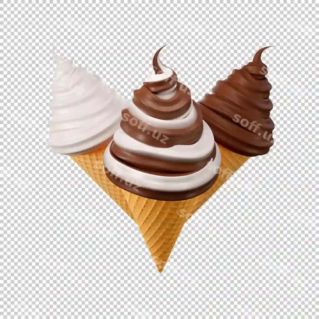 Yumshoq muzlat vanillali va shokoladli aylanma 3d illustratsiyasi | Soft serve ice cream with vanilla chocolate twist 3d illustration