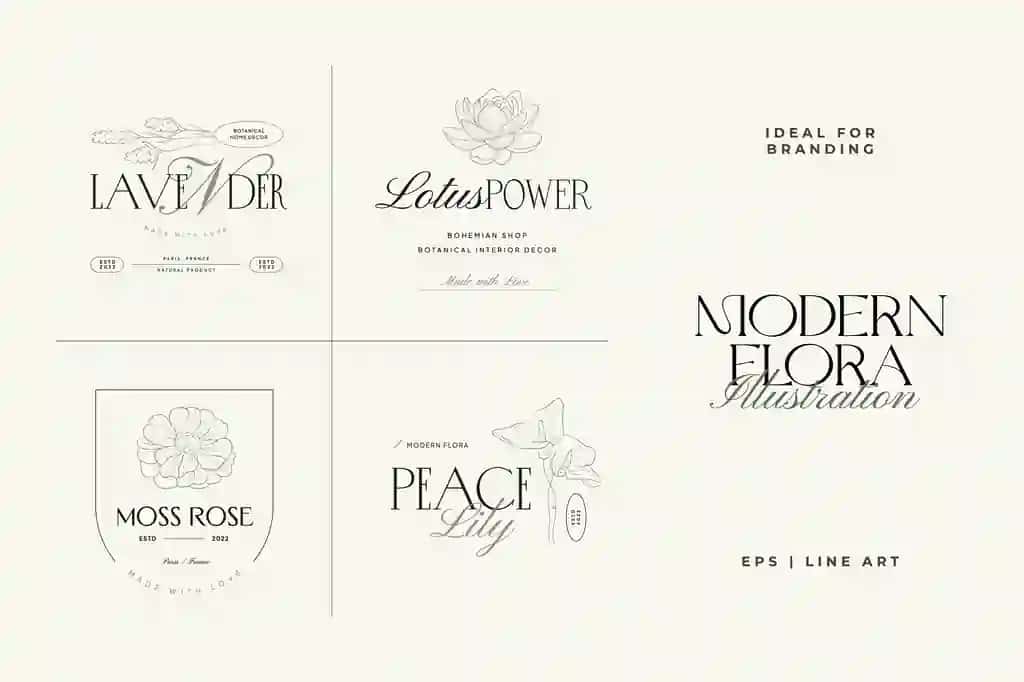 Vintage gul logotipi shablonining illyustratsiyasi brendingi | Vintage flower logo template illustration branding
