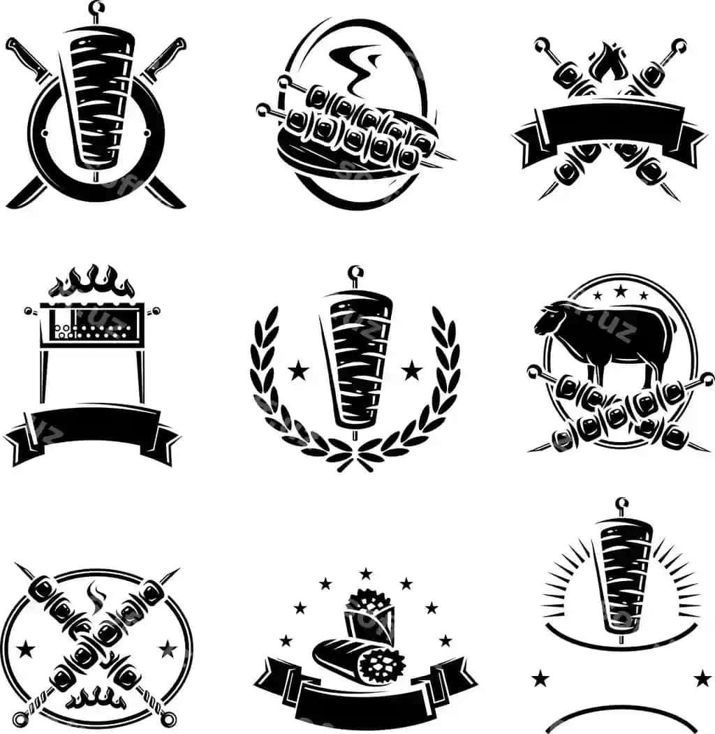 Kebab etiketlar elementlar to'plami jamlanma ikonasi kebab vektori | Kebab labels elements set collection icon kebabs vector