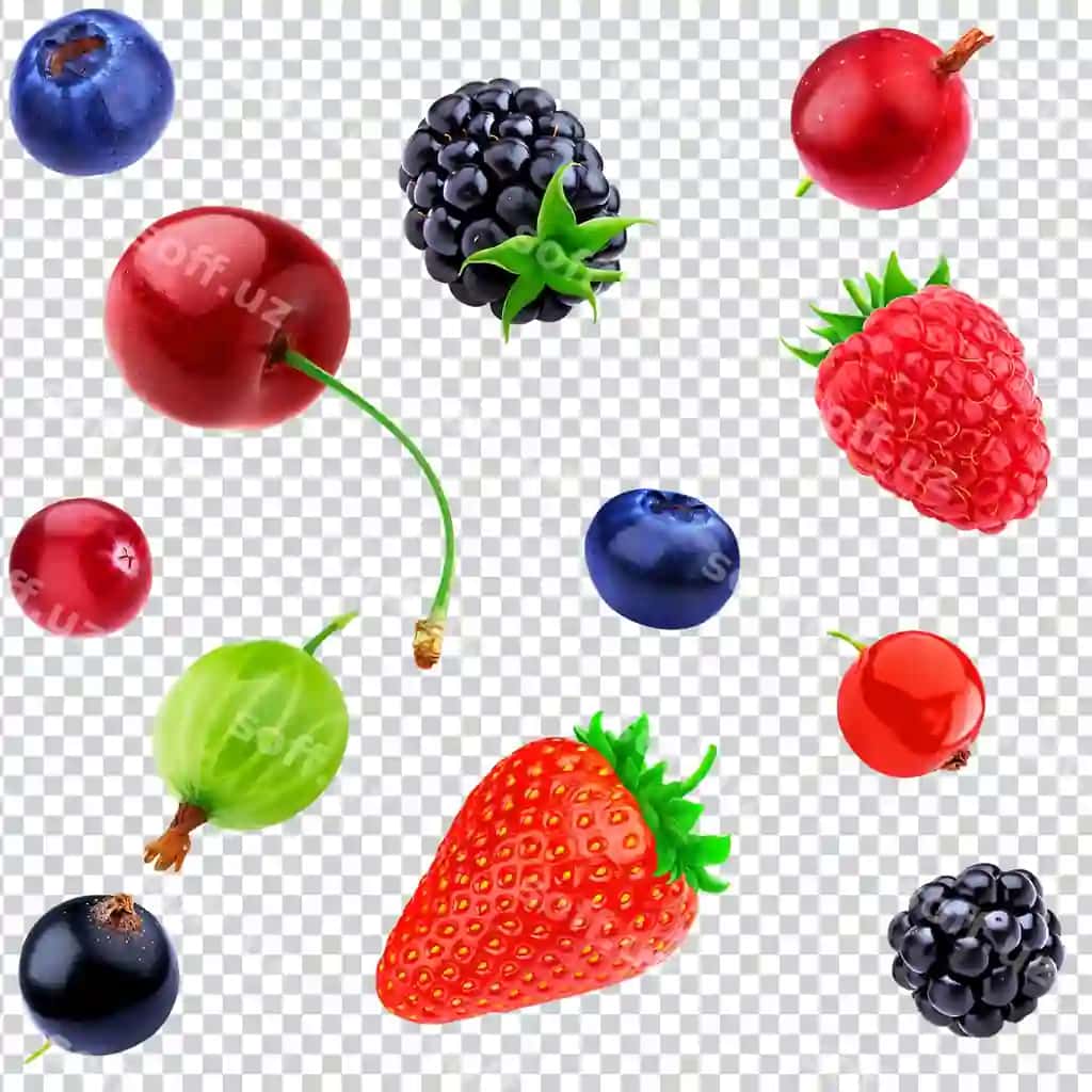 Psd majmuasi meva baryl shaffof fonda | Psd collection fruits berries transparent background