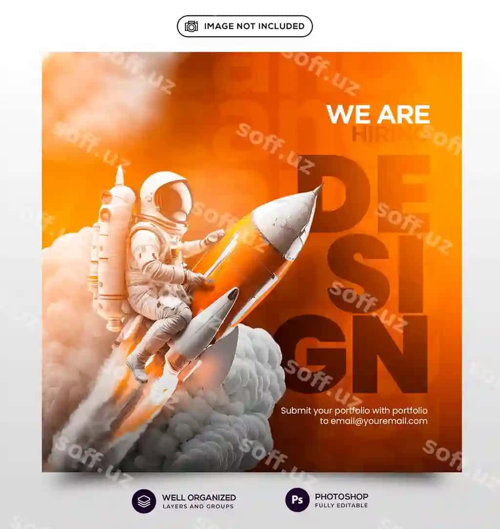 Ish o'rinlarini e'lon qilish uchun tahrirlanadigan matnlli PSD baner shabloni | Psd we are hiring banner vacancy announcement with editable text