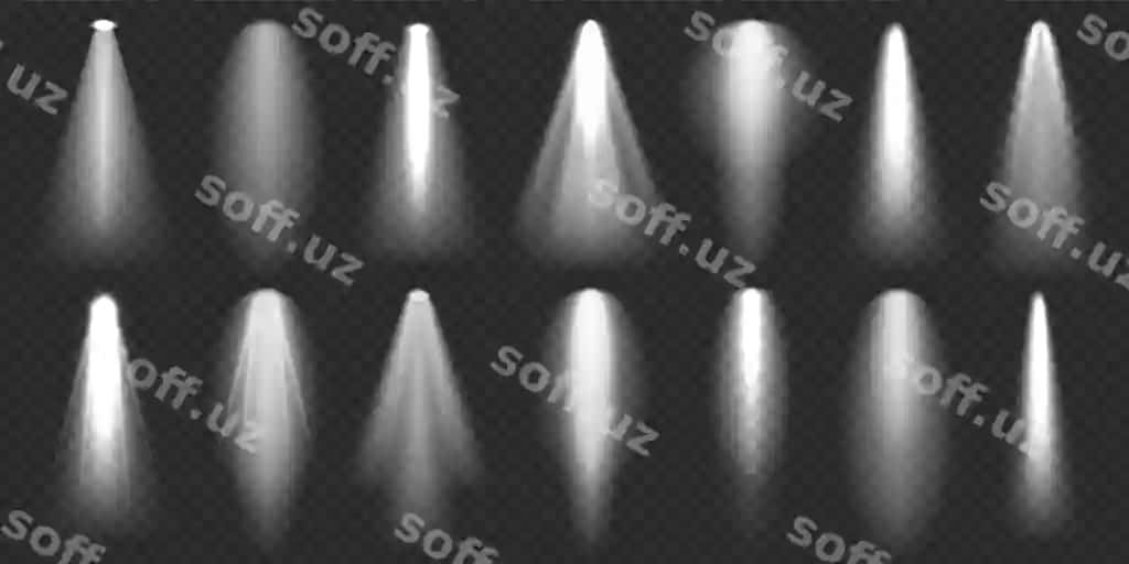 Spotlightlar to'plami yorqin yorug'lik nuri shaffof haqiqiy effekt | Spotlights collection bright light beam transparent realistic effect