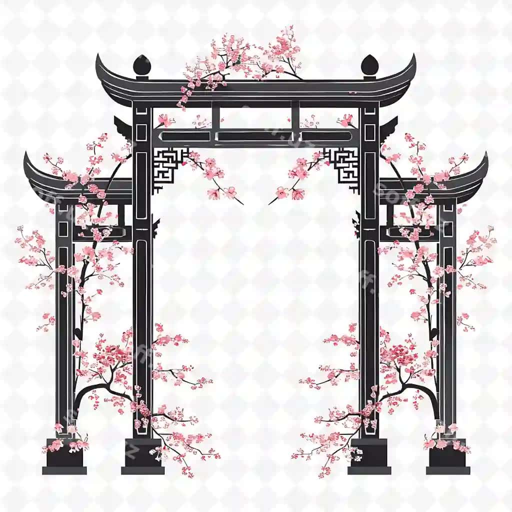 Png sharqiy darvoza olcha mevasi bilan turmali dekoratsiyalar ga ijodkor | Png oriental gate with cherry blossom wedding decorations ga creative