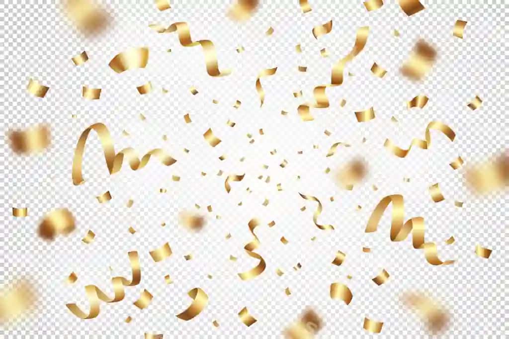 Vektorli illyustratsiya uchayotgan oltin folga konfeti tinsellari | Vector illustration flying exploding gold foil confetti tinsels