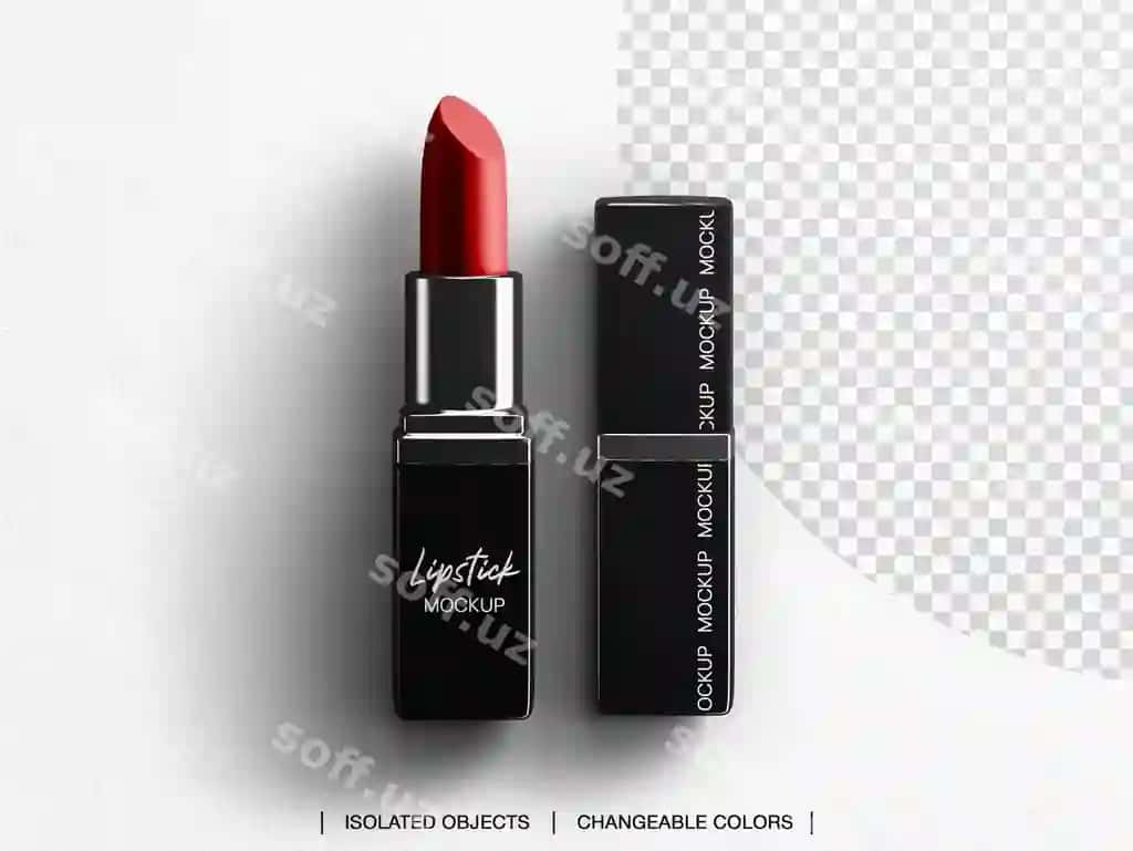Kosmetika lipstick makeup paket namuna yuqori ko'rinish ajraltirilgan | Cosmetic lipstick makeup packaging mockup top view isolated