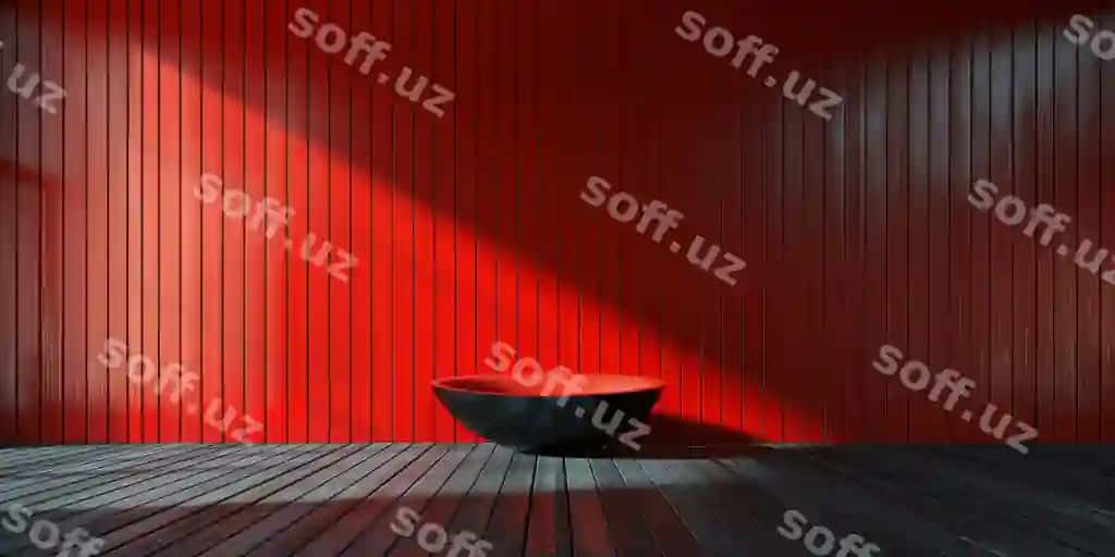 Qora qovur yog'ochli pol qizil devor orqa fonda | Black bowl wooden floor against red wall background