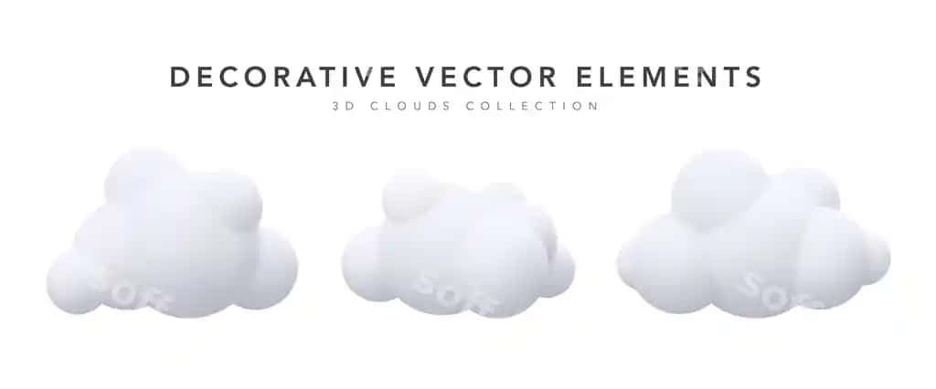 Komplekt dekorativ, realistik, oq bulutlar ajraltirilgan oq fon. | Set decorative realistic white clouds isolated white background