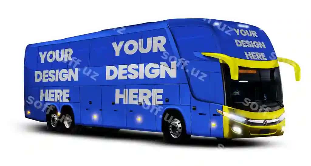 Moslashuvchan avtobus modeli brendlash reklamasi | Customizable bus mockup branding advertising