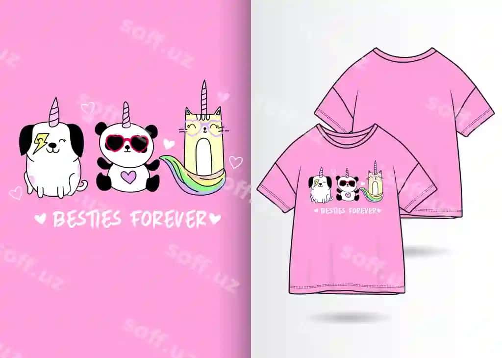 Qol bilan chizilgan sevimli hayvon t-shirt bilan | Hand drawn cute animal with tshirt