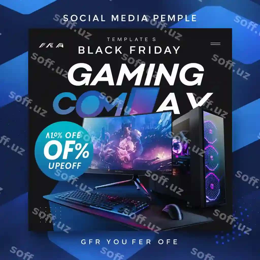 O'yin kompyuteri Black Friday super aktsiya Ijtimoiy tarmoqlar post dizayni | Gaming computer black friday super sale social media post design