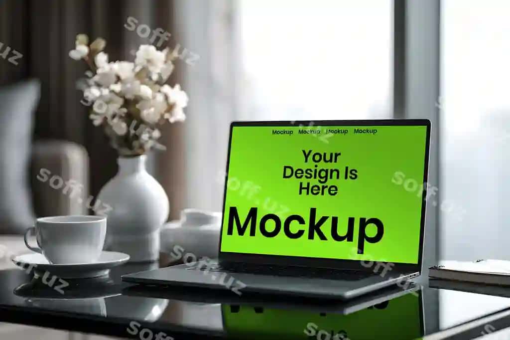 Laptop maketi zamonaviy ish maydoni | Laptop mockup modern workspace