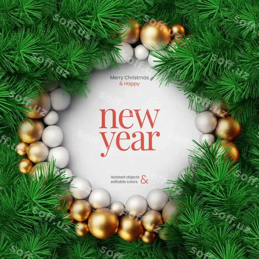 Baxrom Sintmas kartochka shabloni chol yaproqli daraxtlar ramkasi bilan | Merry christmas card mockup template framed with pine leaves branches