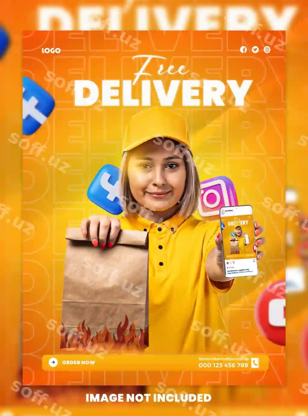 Yetkazib berish xizmatlari uchun ijtimoiy tarmoqlar shabloni | Delivery services social media template