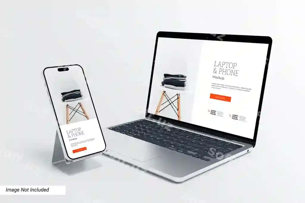 Noutbuk telefon ekrani standli namuna | Laptop phone screen with holder mockup