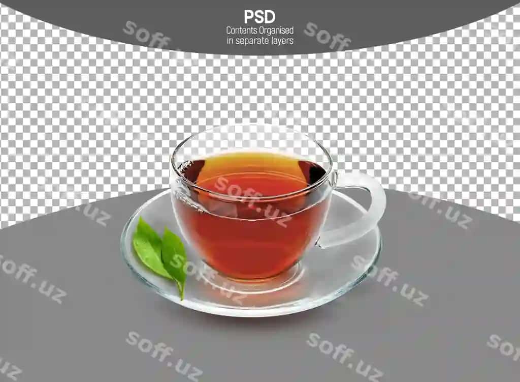 Qora choy shaffof stakanchik ajraltirilgan shaffof orqa fonda | Black tea transparent cup isolated transparent background