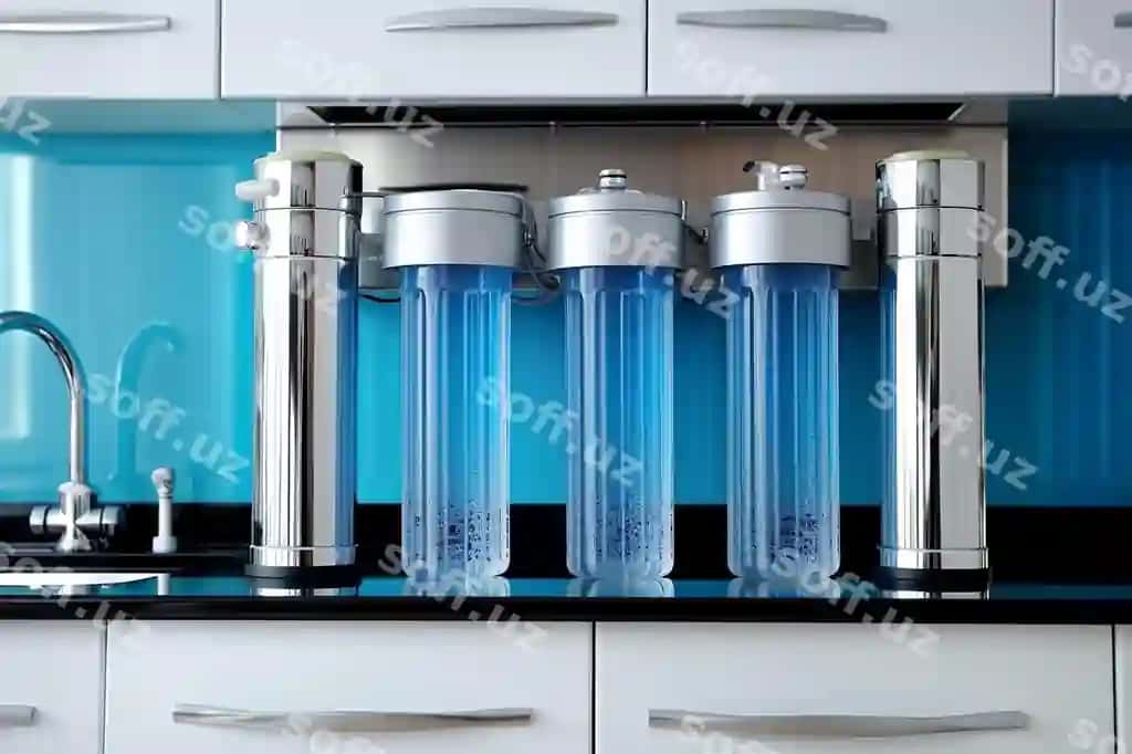 Zamonaviy oshpazlik fonida suvni filtrlash tizimi | Modern kitchen background with water filter system
