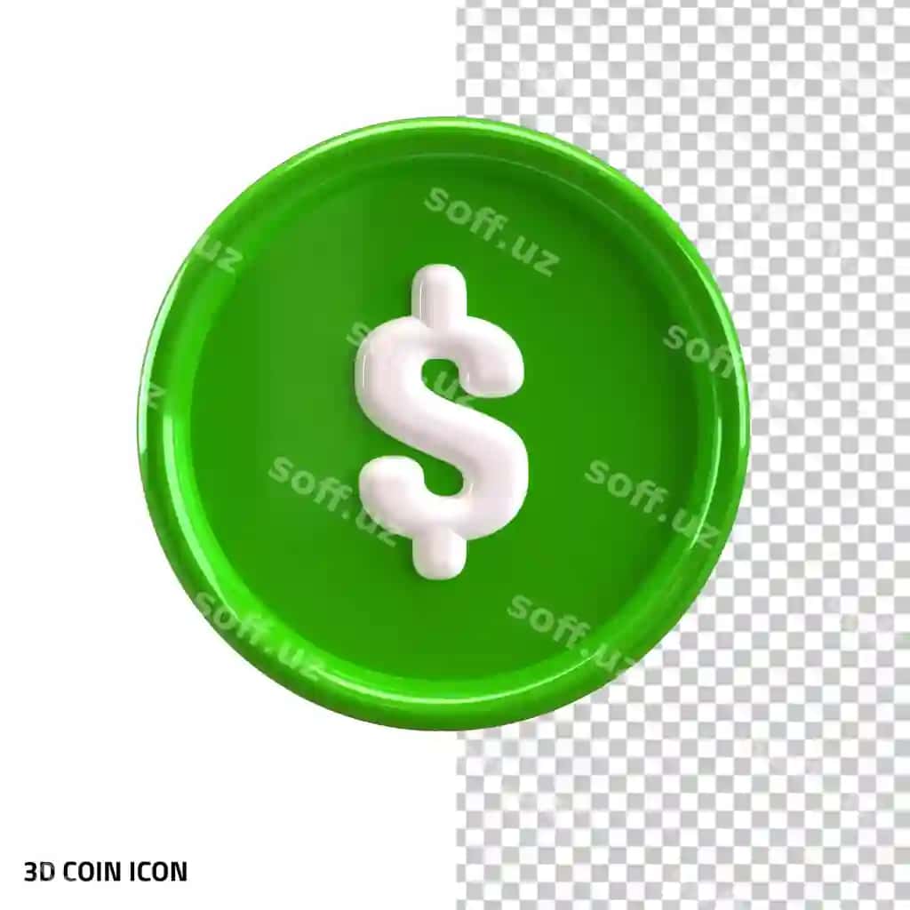 Dollar moneta yashil ikonka 3d pul ishlash valyuta belgisi | Dollar coin green icon 3d earning money currency sign