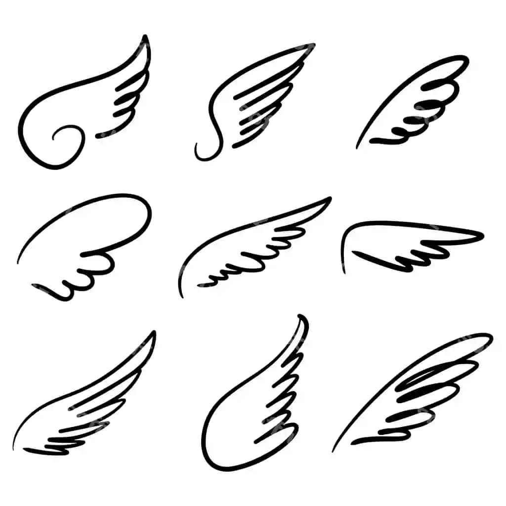 Chizma stilida chizilgan abstrakt qanotlar kartun illustratsiyasi | Doodle sketch style abstract wings cartoon hand drawn illustration