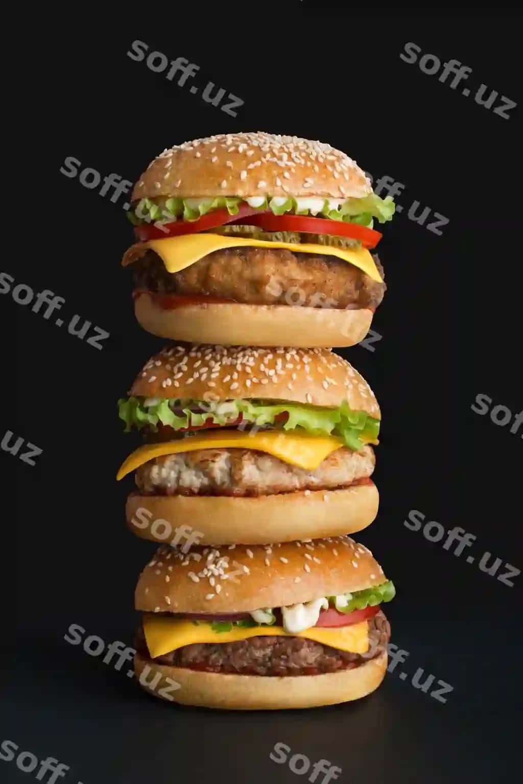 Stek boshqa burgerlar qora fonda | Stack different burgers black background
