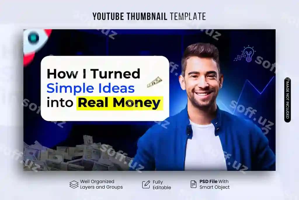 Real money earning youtube thumbnail template psd tahrir qilish mumkin bo'lgan dizayn | Real money earning youtube thumbnail template psd editable design