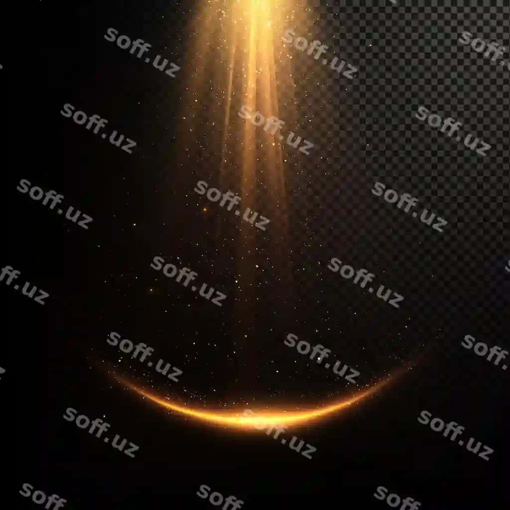 Yorqin oltin nur, parvoz chizilgan qivrim | Radiant golden light beam with sparkling arc