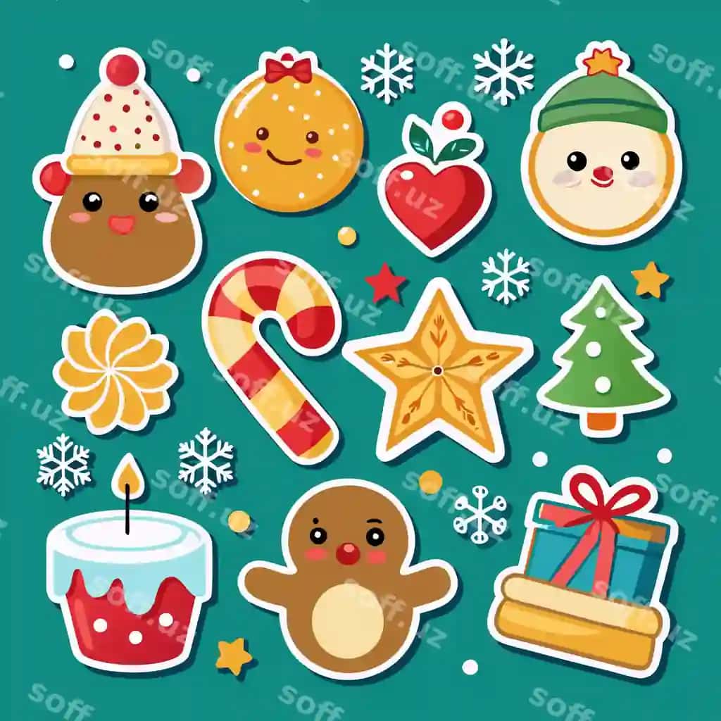 Chiroyli Rojdestvo stikerlari turli xil qish elementlari bilan | Cute christmas stickers with various winter elements