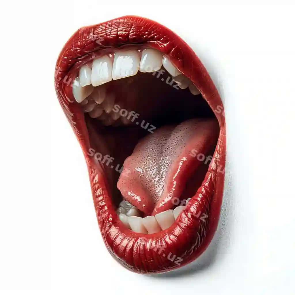 Ochilgan og'z tilni ko'rsatgan, ajraltirilgan oq fonda | Mouth opened show tongue isolated white background