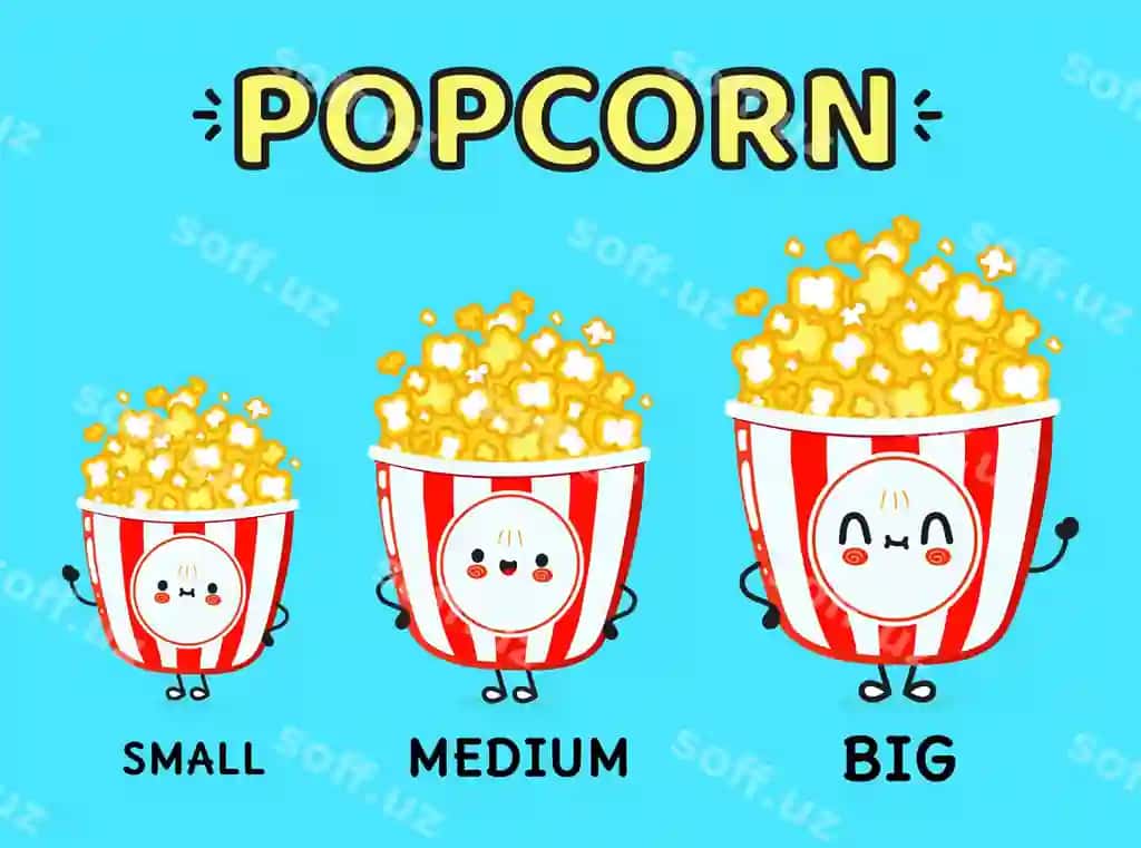 Har xil o'lchovdagi popkorn vektorlari ajraltirilgan ko'k | Set different size popcorn vectors isolated blue