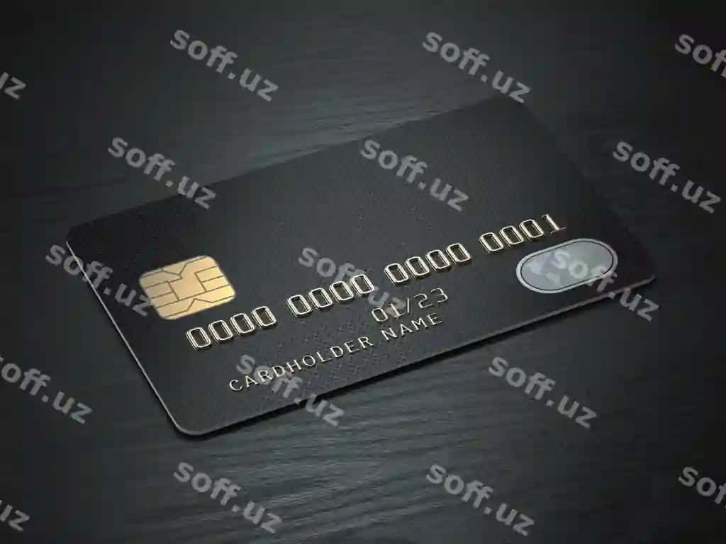 Qora bo'sh kredit kartalari mockup qora yog'ot stol foni | Black blank credit cards mockup black wood table background